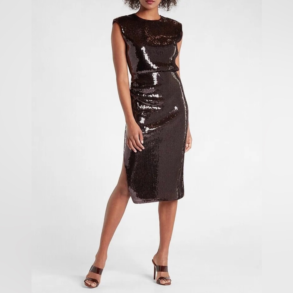 EXPRESS Women's Espresso Brown Sequin Midi Dress size M
